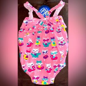 NWT 1 Piece Hatley Felines w/ Fun Floats Ruffle Swimsuit & Swimway 9-12 months